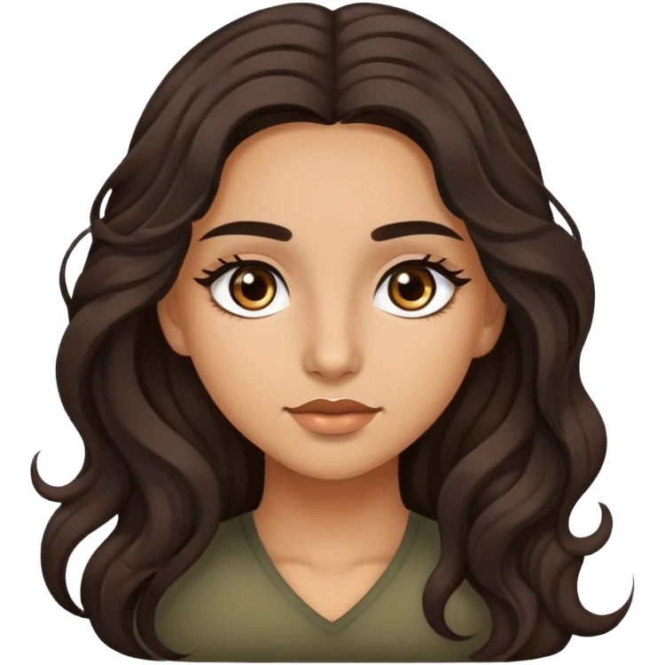 Girl with olive skin, brown eyes with long eyelashes and dark wavy long hair emoji