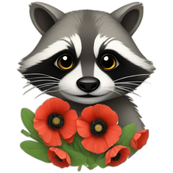 raccoon with poppies emoji