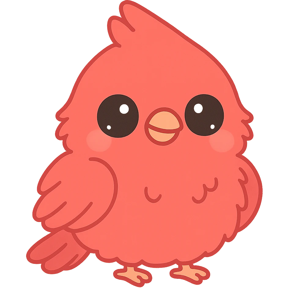 adorable cardinal bird with plush, furry texture, big eyes emoji