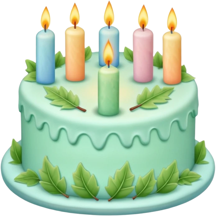Pastel birthday cake with leaves and candles  emoji