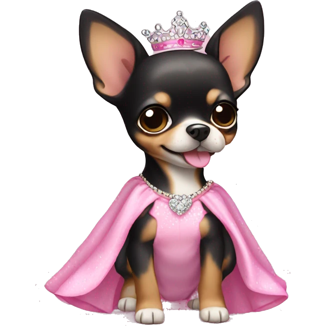 black & tan chihuahua puppy wearing a pink princess dress emoji