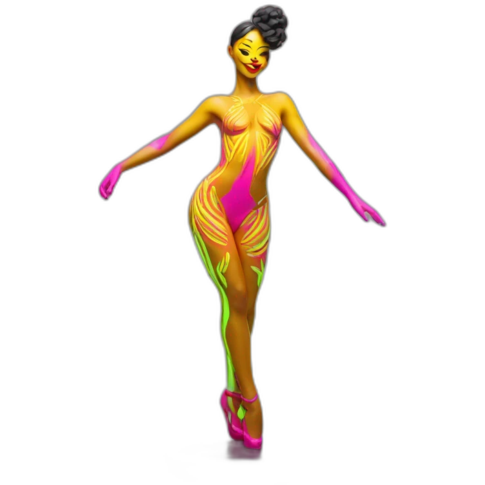 Sexy Neon sign beauty model dancer figurine in tasteful body paint emoji