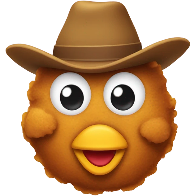 A chicken nugget with a face and a cow boy hat emoji