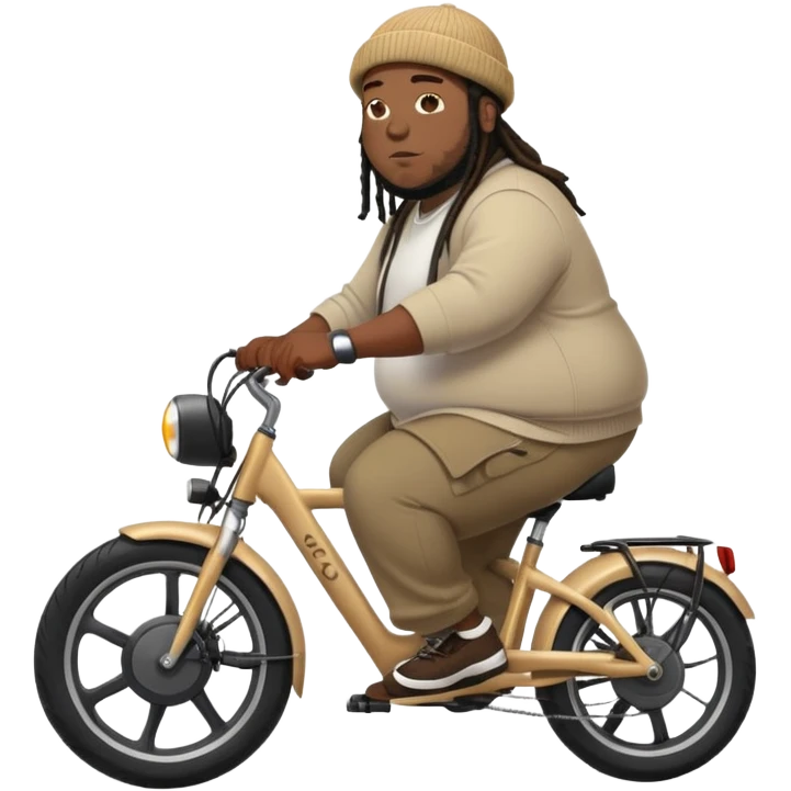 fat black man with short dreads and a beanie on a electric bike emoji
