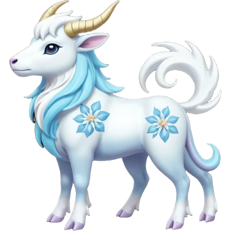 Shiny Glossy Pastel Light Divine Bovine Beautiful Floral Snowy Pretty Absol-Amaura-Suicune-Cobalion-fusion, full body emoji