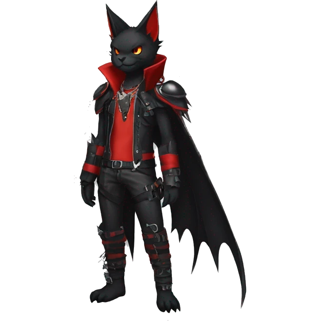 cool edgy black punk red fantasy nargacuga-bat-cat-Fakemon collar harness full body emoji