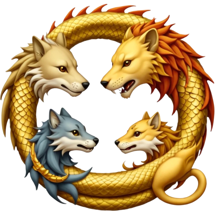 A wolf, a lion, a dragon (all eating each other's tail) ouroboro emoji