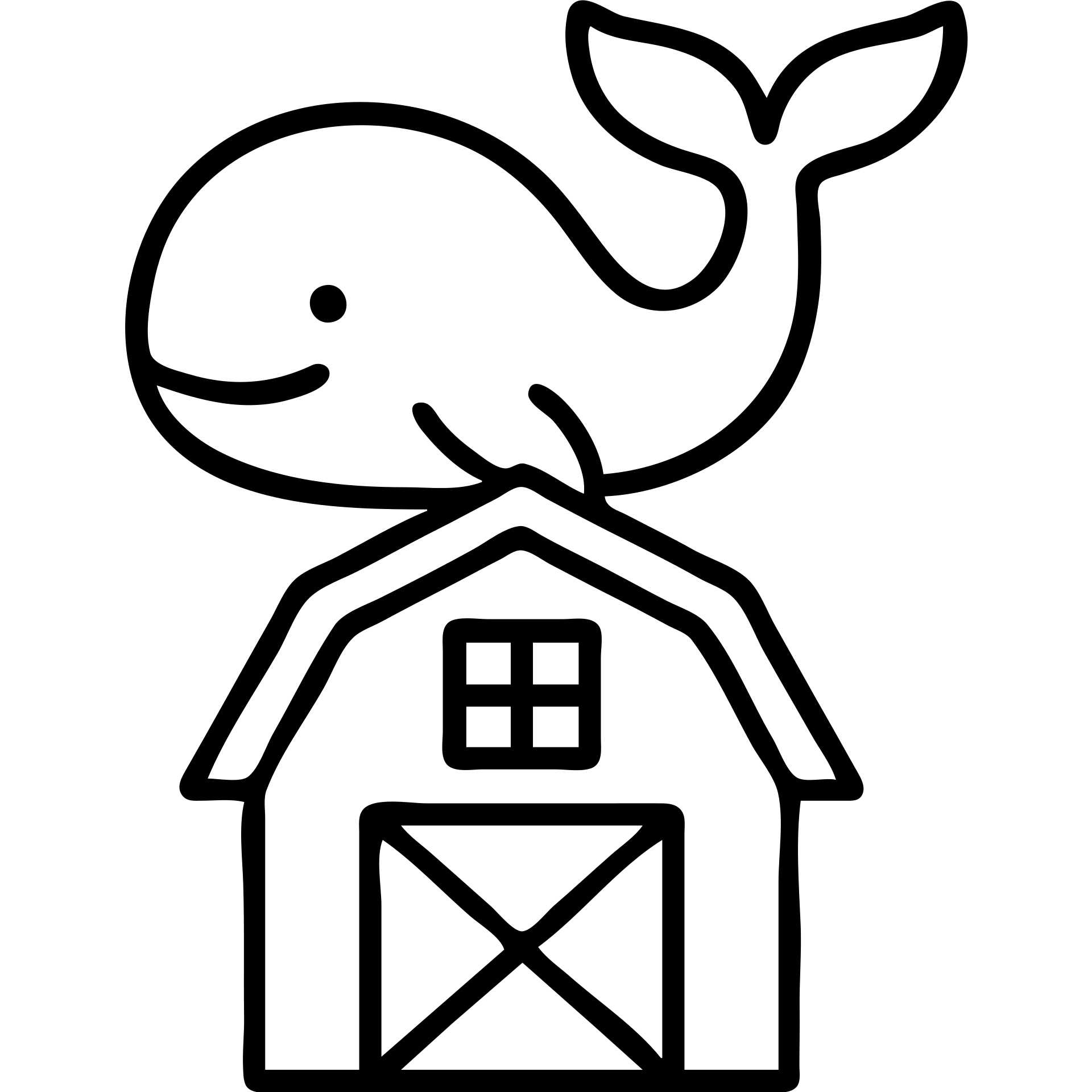 a cartoon whale perched on a red barn, outlined style emoji