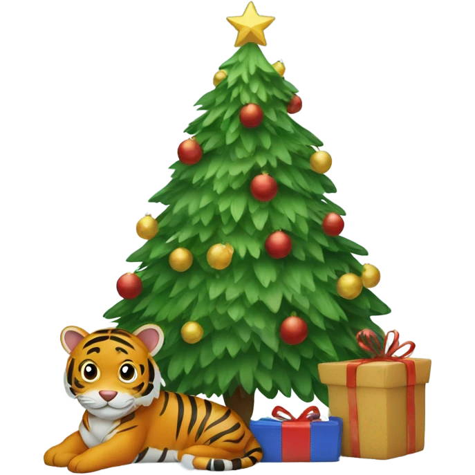 Tiger under Christmas tree emoji
