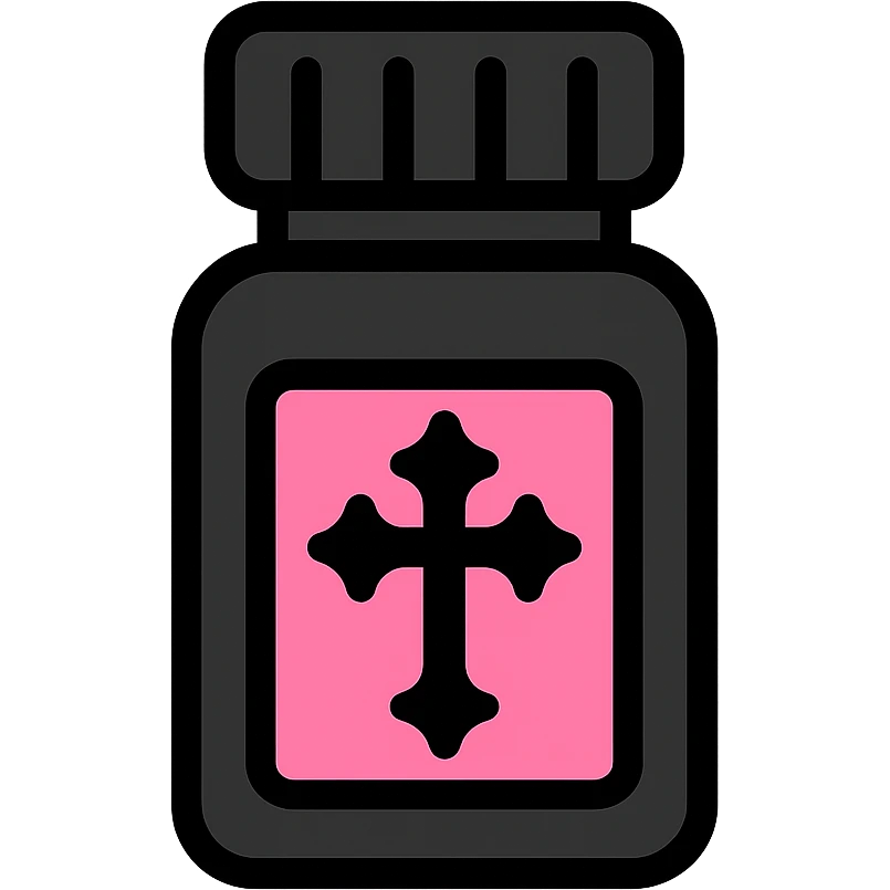 BLACKPINK-inspired gothic pill bottle, no hearts, bold and stylish, black and pink colors, minimal icon style emoji