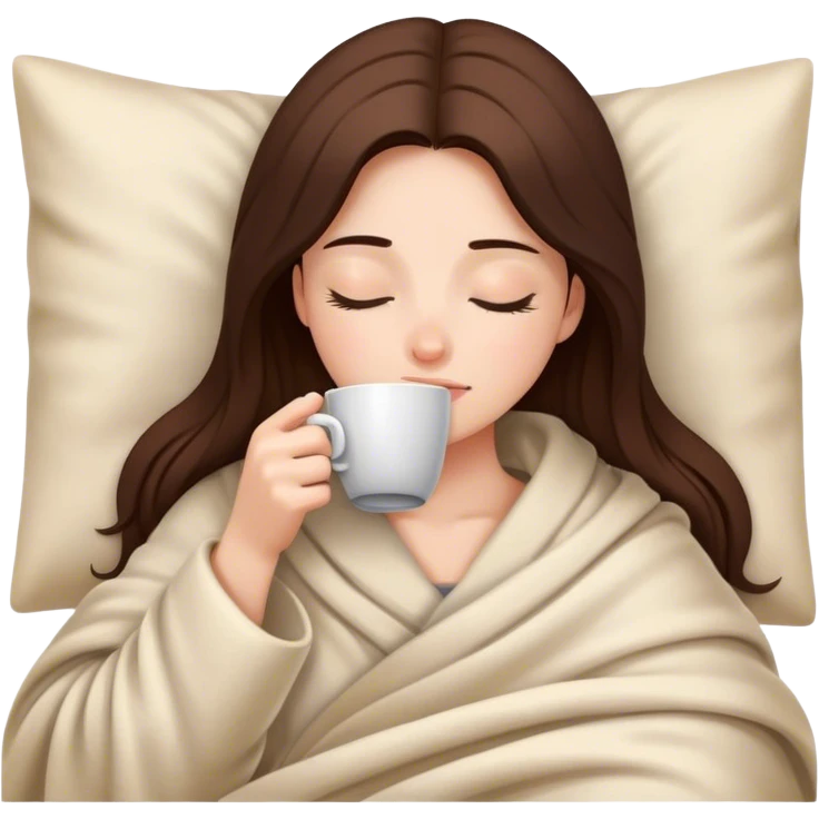 girl inside a blanket sipping coffee eyes closed emoji