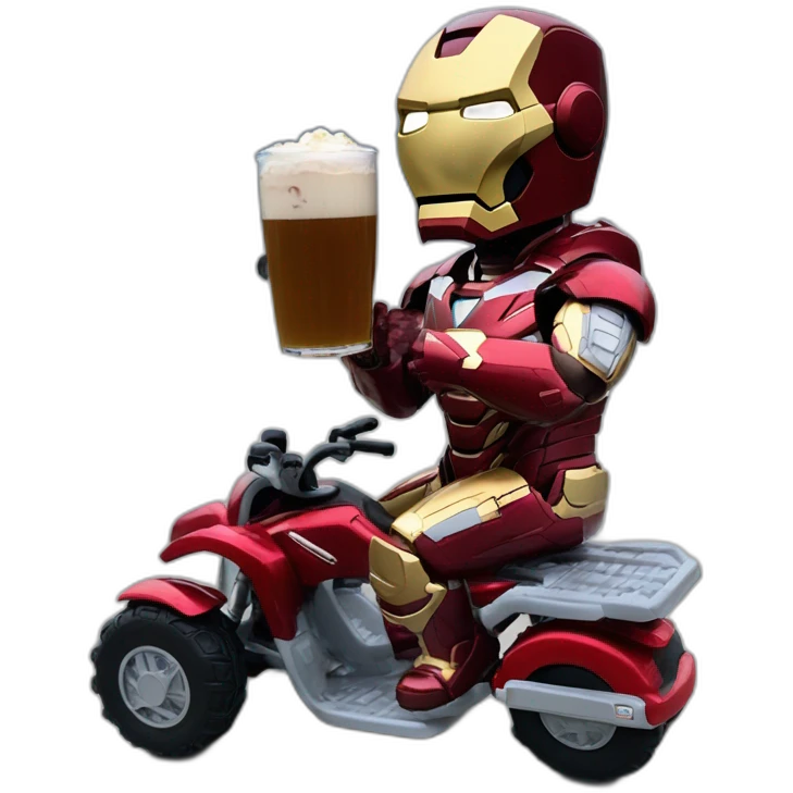 Iron Man sur un quad avec une bière dans sa main et du Nutella emoji