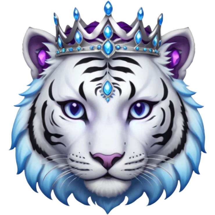 ESO Female white/black tiger khajiit leader of the umbral rose, glowing blue eyes, glowing blue 'third eye' gem; silver crown/tiara with purple gems  emoji