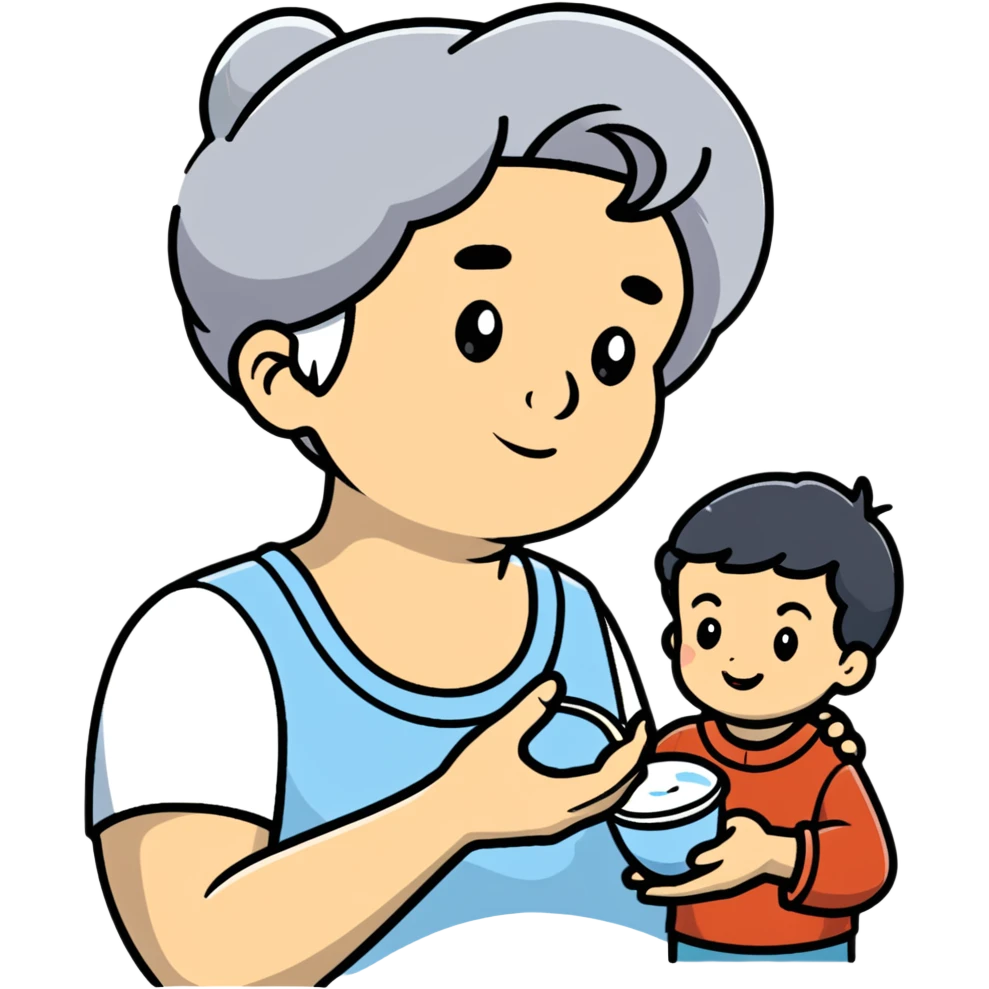 Grandmother offering yogurt to grandson emoji