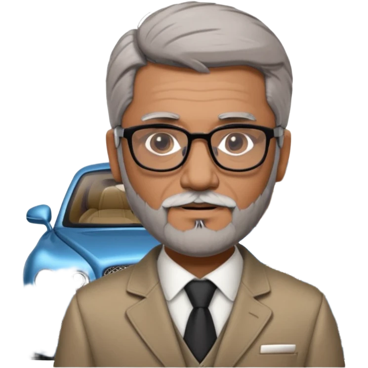 Abid abedi as Principalwith his Bentleyo ilder indian man with glasses and graying hear and beard emoji