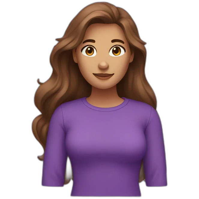 women,brown long hair,using purple tshirt and saying hello emoji