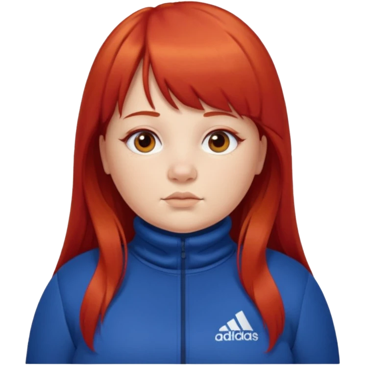 Crie um emoji de uma menina gordinha com o cabelo vermelho longo com uma franja reta casaco de gola alta da adidas emoji