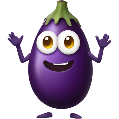 Eggplant with arms around an egg on each side emoji