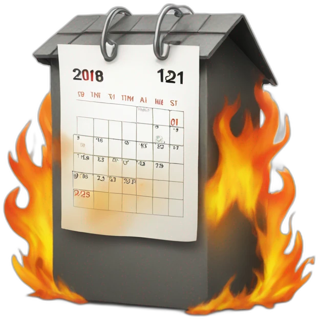 a calendar on fire in a dumpster emoji