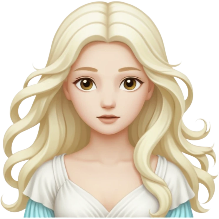 Aura, Breeze Goddess from Rome Mythology with long white blonde hair, white outfit emoji