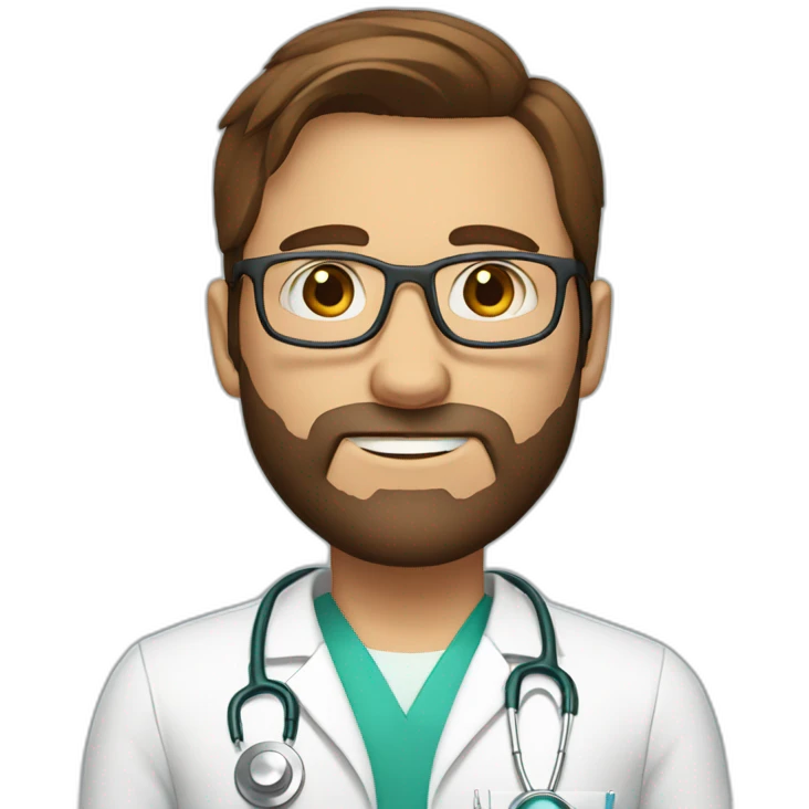 white doctor with short brown hair, big forehead, glasses and beard emoji
