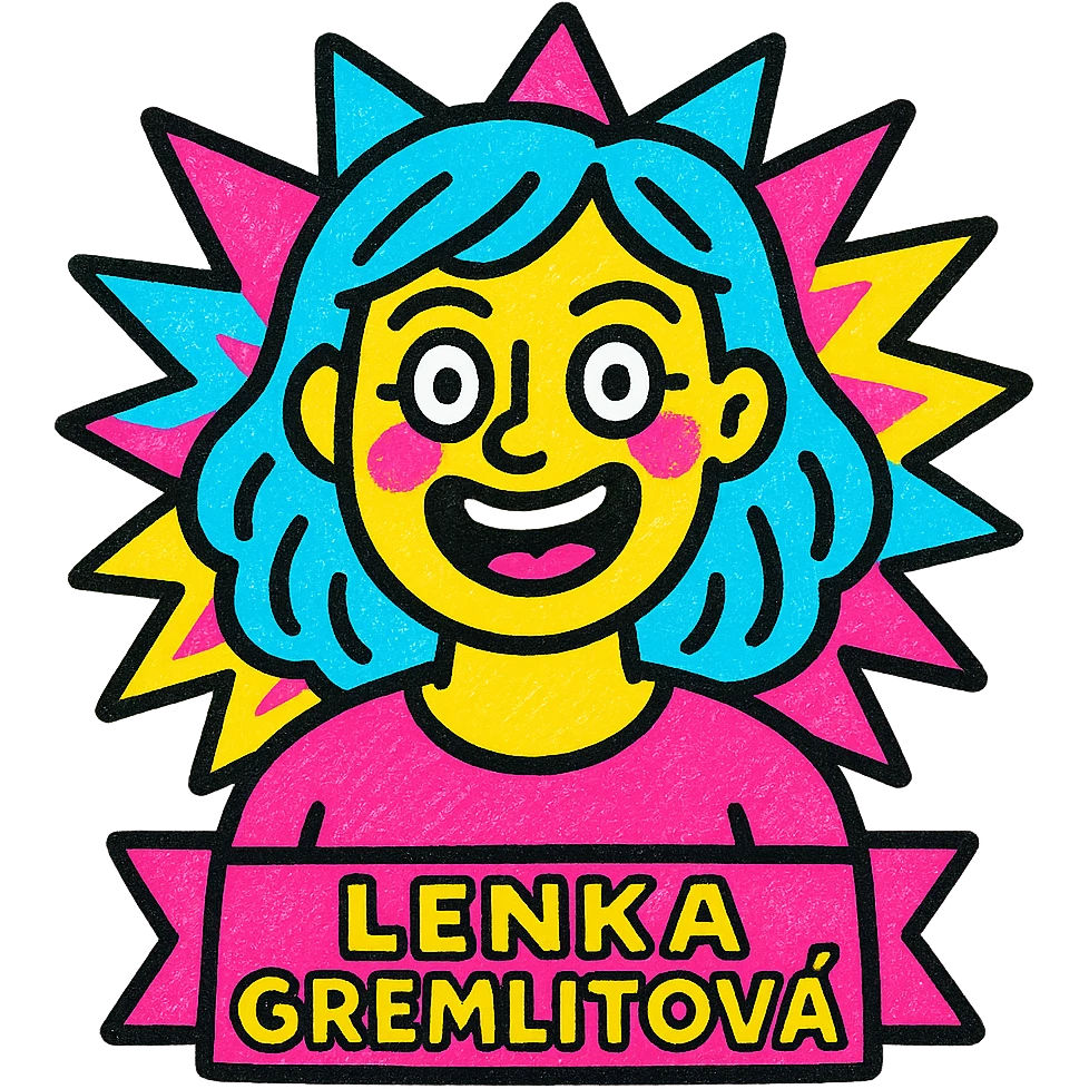 vibrant pop art style portrait of a person named Lenka Gremlitova, energetic expression, colorful background emoji