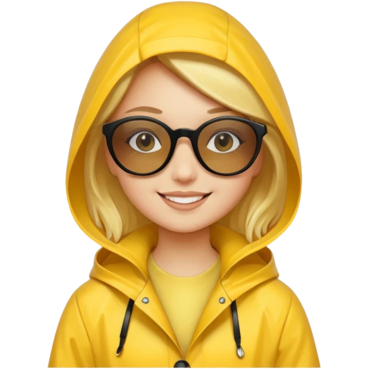 girl in yellow raincoat meme with black sunglasses emoji