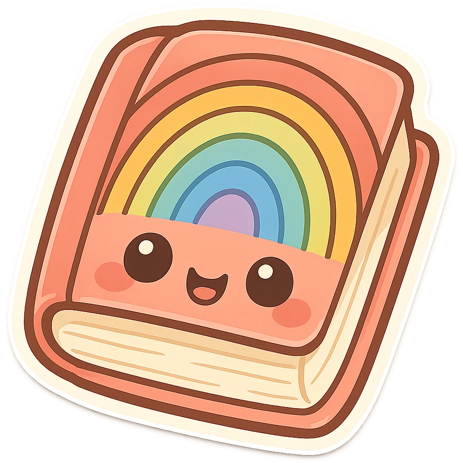 chibi sticker-style rainbow book, cute and exaggerated emoji