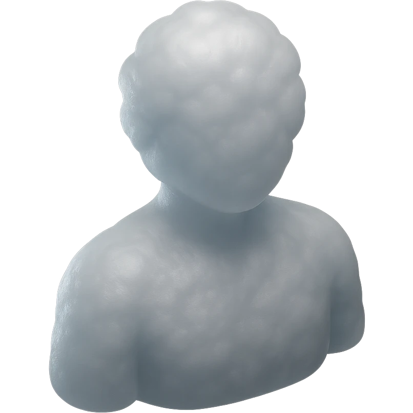 shoulder-up person made of white fluffy clouds with convex texture, matte glass style emoji