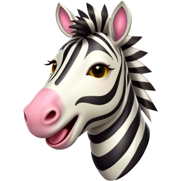 Cinematic Comical Zebra Portrait Emoji, Head tilted dramatically with an exaggeratedly amused expression, featuring a striking, glossy striped Fur with bold contrasts and wide, expressive eyes filled with playful disbelief, Simplified yet hilariously expressive features, highly detailed, glowing with a slightly sassy glow, high shine, dramatic yet playful, stylized with an air of cheeky savannah mischief, bright and endearing, soft glowing outline, capturing the essence of a spirited and over-the-top zebra, so meme-worthy it feels like it could prance its way into internet fame instantly! emoji
