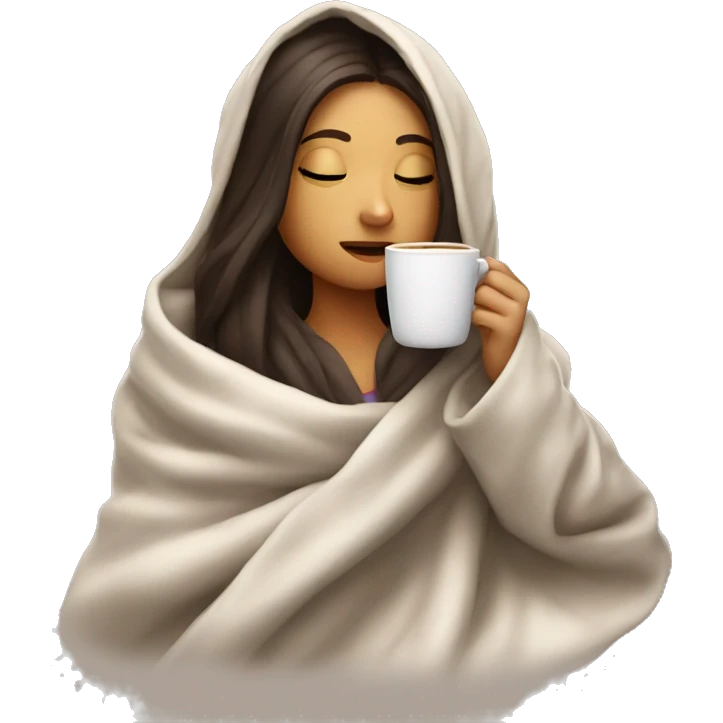 girl brunette inside a blanket sipping coffee eyes closed emoji