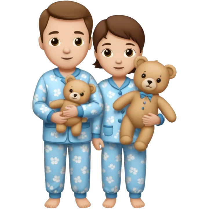 ma and pa kettle wearing pajamas and holding teddy bears emoji