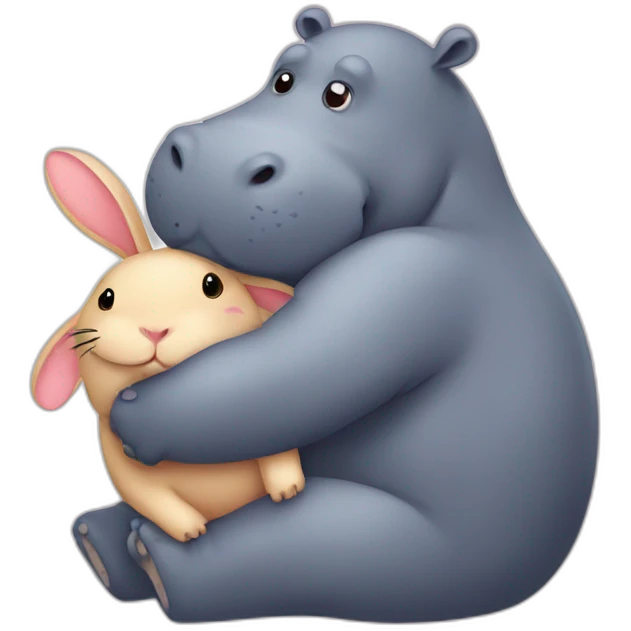 Hippo hugging a rabbit  emoji