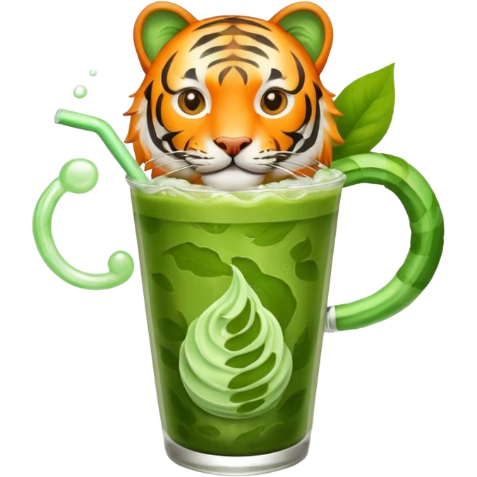 Orange tiger with iced matcha  emoji