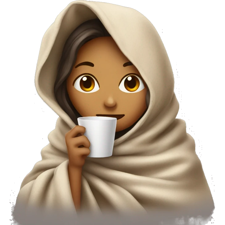 girl inside a blanket sipping coffee eyes closed emoji
