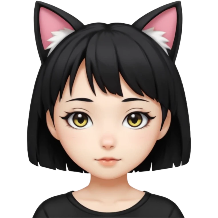 Kısa siyah küt saçlı anime kızı kedi kulaklı emoji