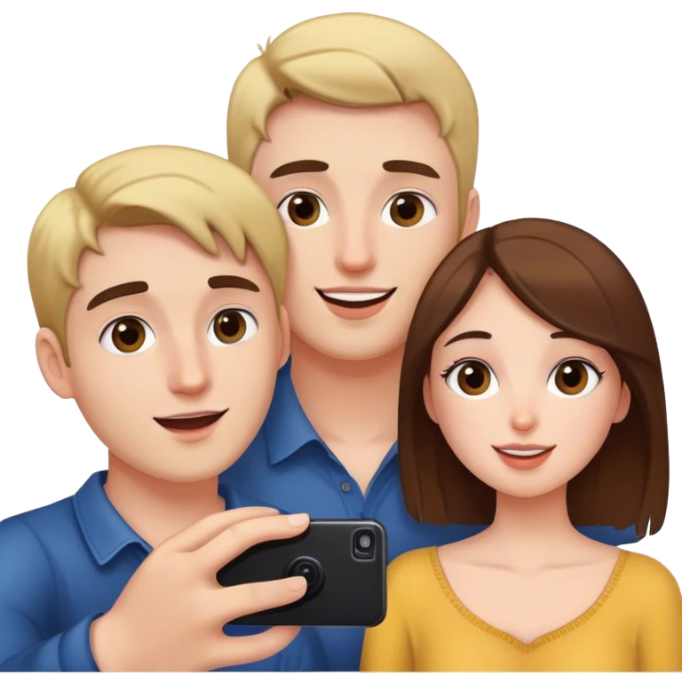 Una pareja sacandose una selfie, la chica saca la foto y el chico esta detras de ella emoji