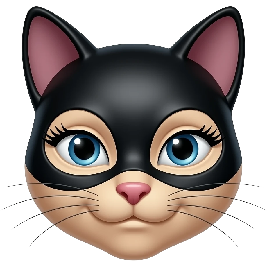 Only show the slim head with a smirk A black cat that looks like Cat woman with long lashes blue eyes emoji