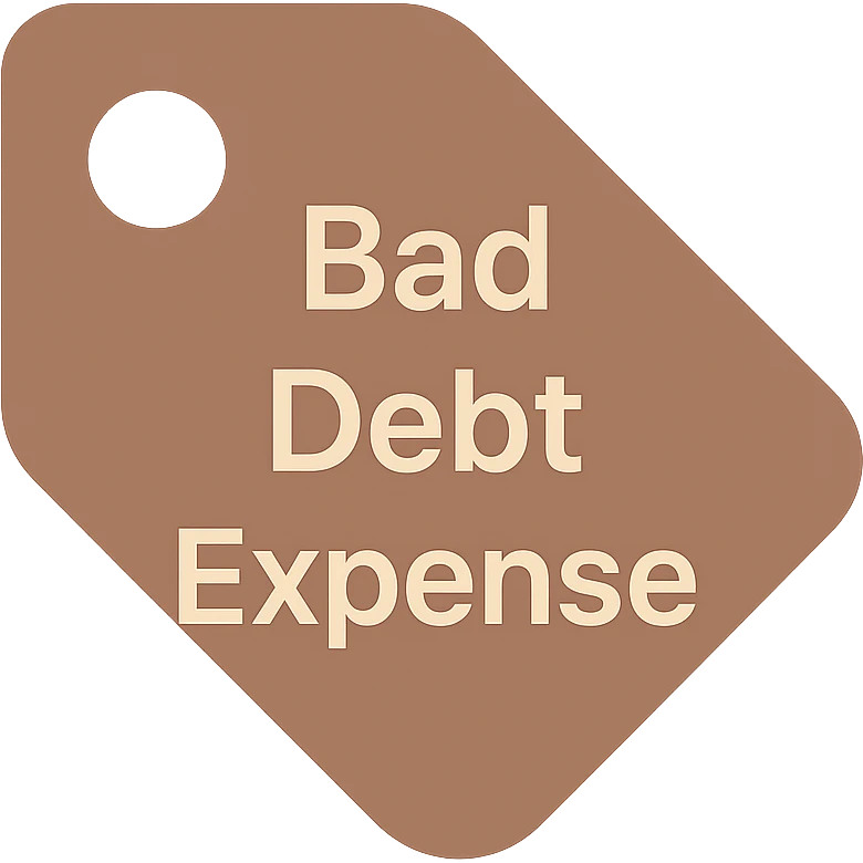 brown price tag icon with the text 'bad debt expense' emoji