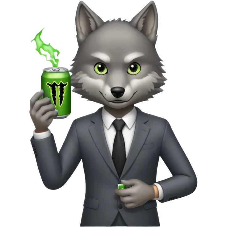 wolf in business suit, holding a monster energy can  emoji