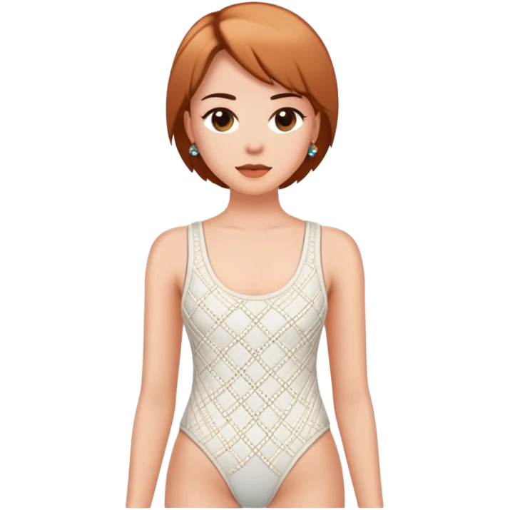 Women’s white weaved tank top body suit with brown beads going down only the front middle emoji