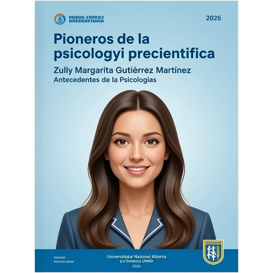CARTILLA DIGITAL
Pioneros de la psicología precientífica
🟣 PORTADA

Título: Pioneros de la psicología precientífica
Autor: Zully Margarita Gutiérrez Martínez
Curso: Antecedentes de la Psicología
Universidad: UNVERSIDAD NACIONAL ABIERTA Y A DISTANCIA UNAD
Año: 2026 QUE DIGA CARTILLA DIGITAL emoji