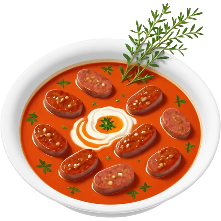 emoji of Rougail saucisse meal. Typical Reunion island meal. Sliced sausage in tomato soup with thym  emoji