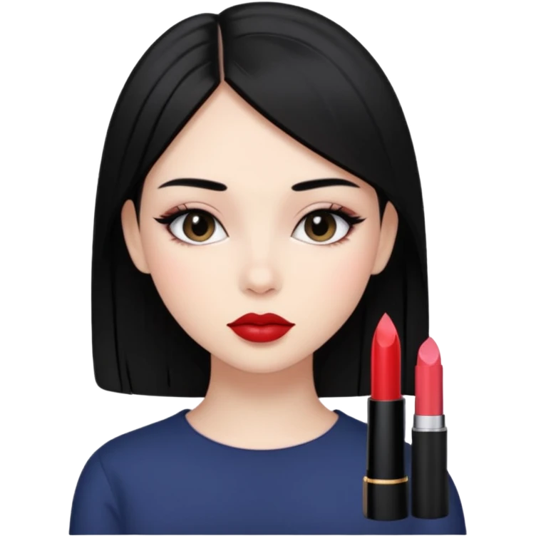 Siyah dümdüz saçlı makyajı soft ve ruju kiko  olan bir kız emoji