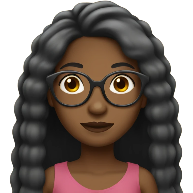 black girl with straight long hair with glasses and brown eyes emoji