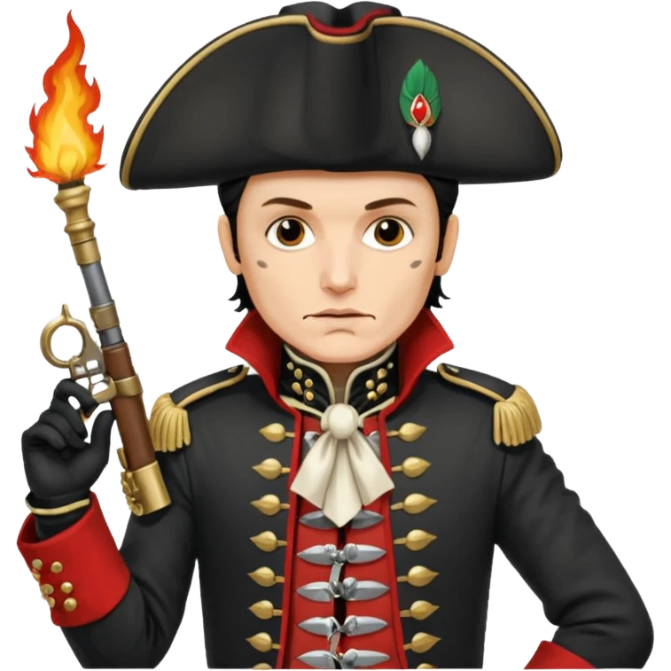 Adam Ant  is wearing a Hungarian jacket Hussar'S JACKET, holds two firelocks holsters in his hands emoji