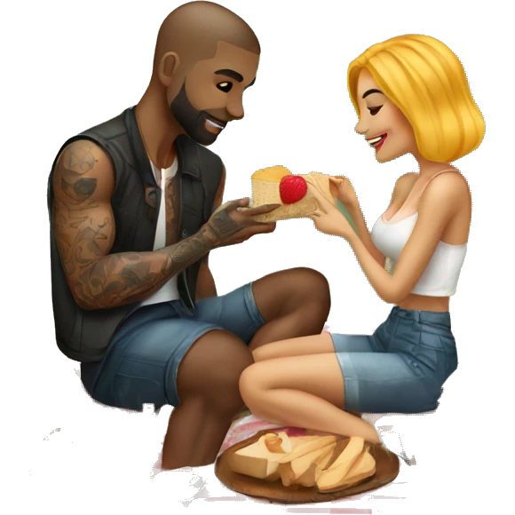 Romantic picnic date for beautiful tattooed couple emoji