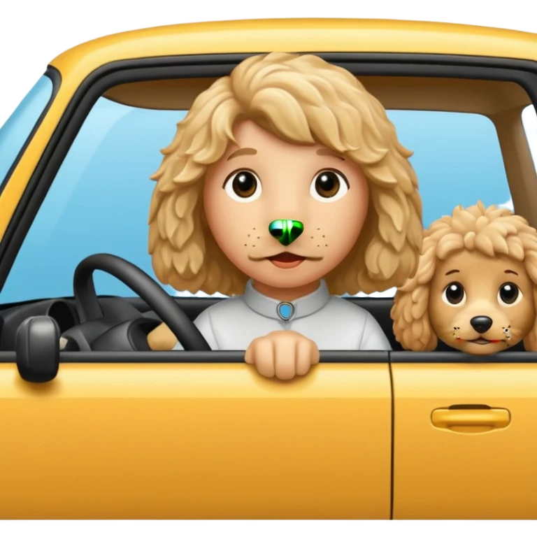 Golden Doodle sandy blonde driving a car emoji
