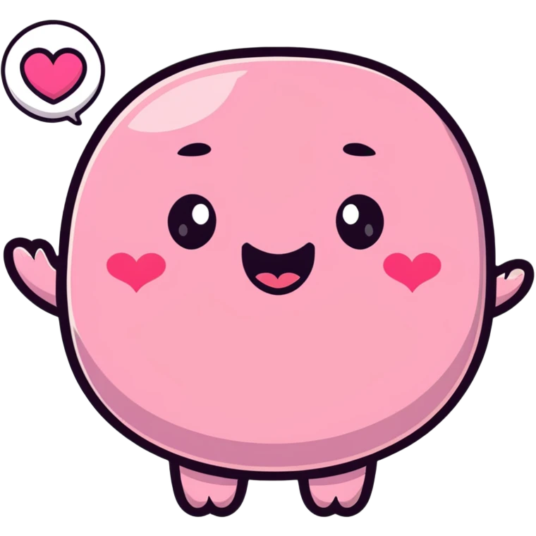 An adorable pink heart character with eyes and a smiling mouth, where the top heart lobes are plump and shaped like butt cheeks emoji