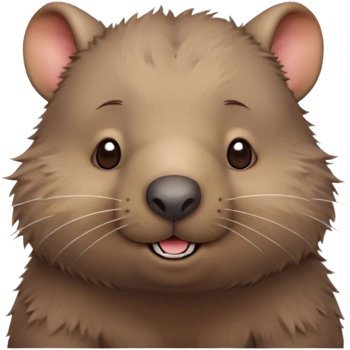 Cinematic Cute Wombat Portrait Emoji, Head tilted playfully and inquisitively, featuring a fluffy, shaggy brown fur with a round, endearing face and twinkling eyes full of gentle curiosity, Simplified yet irresistibly adorable features, highly detailed, glowing with a warm, friendly glow, high shine, affectionate and chubby, stylized with a touch of bushland whimsy, bright and endearing, soft glowing outline, capturing the essence of a mischievous yet loving wombat, so playful it feels like it could trundle out of the screen into your arms! emoji